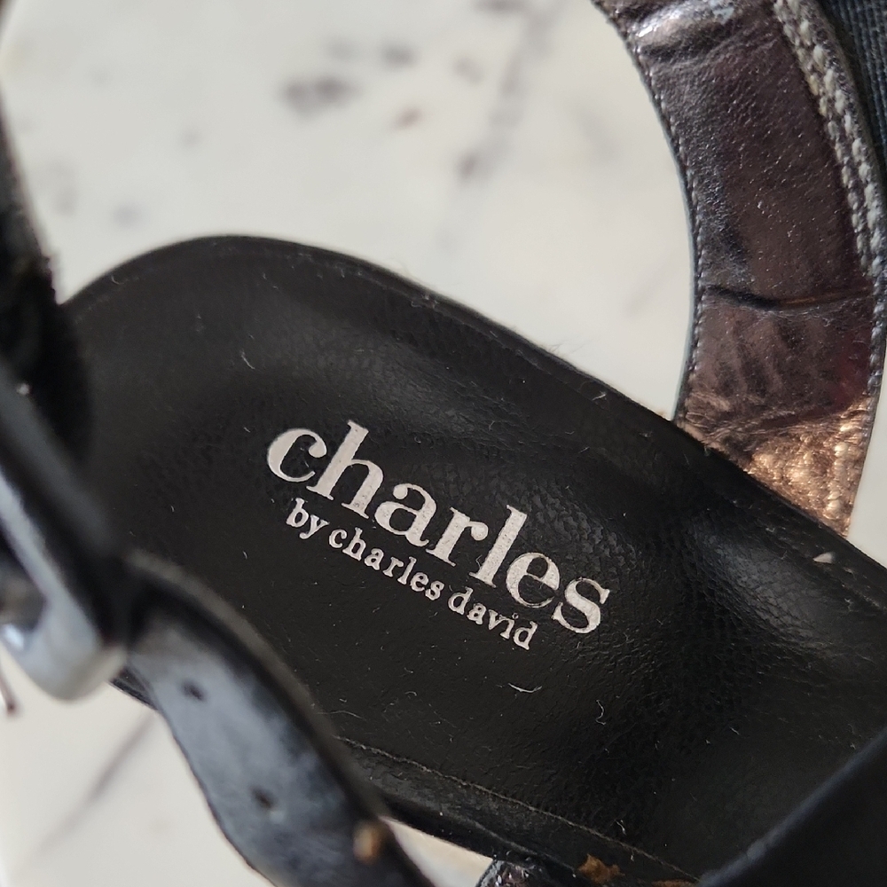 Charles By Charles David Black Espadrille Wedge Sandals Sz 8.5 - Picture 3 of 6